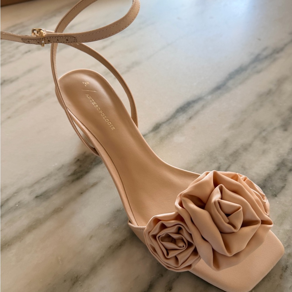 Anthropologie Nude Heels with Rosette Accents